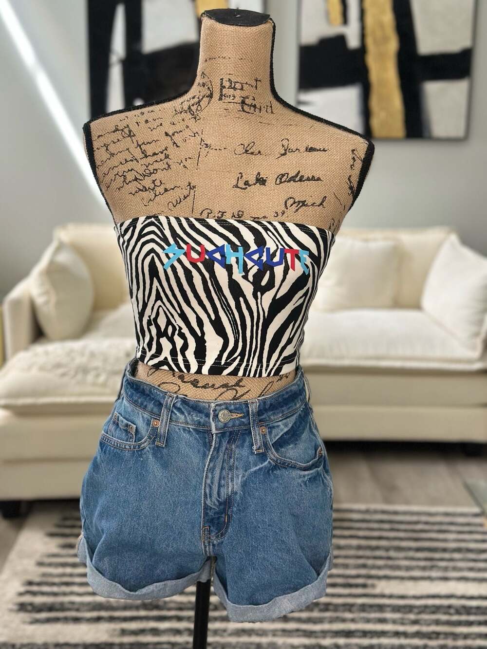 Zebra Print Graphic Strapless Tube Top